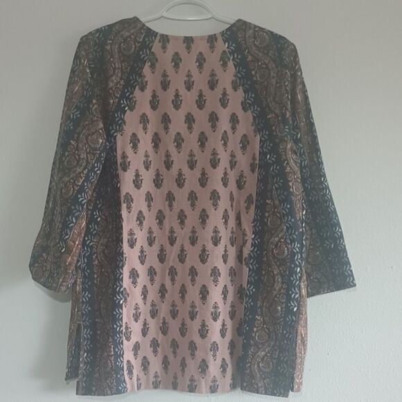 J. Jill Pure Jill Blouse Women's Sz M Folkloric Stamped Tunic Bohemian Lagenlook - Picture 6 of 9